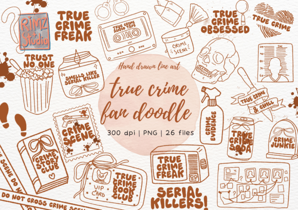 Download True Crime Fan Doodle Hand Drawn Png Set - Crime Collection