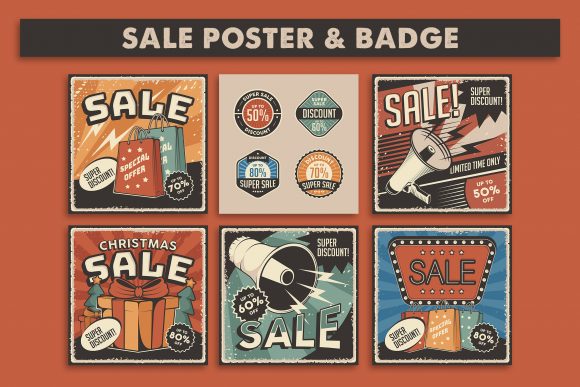 Download Retro Sale Discount Poster and Badge - Premium Resources
