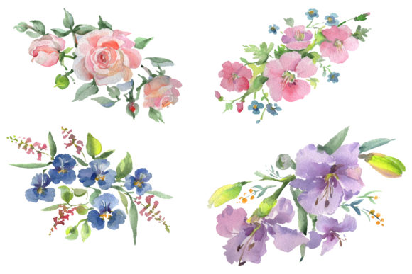 Download Bouquet Clear Morning Pink and Blue Watercolor&nbsp; - Clear Collection