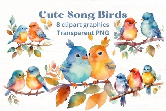 Download Cute Song Birds Watercolor Clipart - Cute Collection