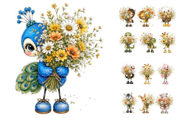 Download Cute Spring Animals Holding Wildflower - Cute Collection