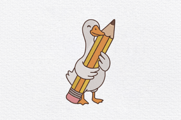 Download Cute Goose Holding Pencil Embroidery - Cute Collection