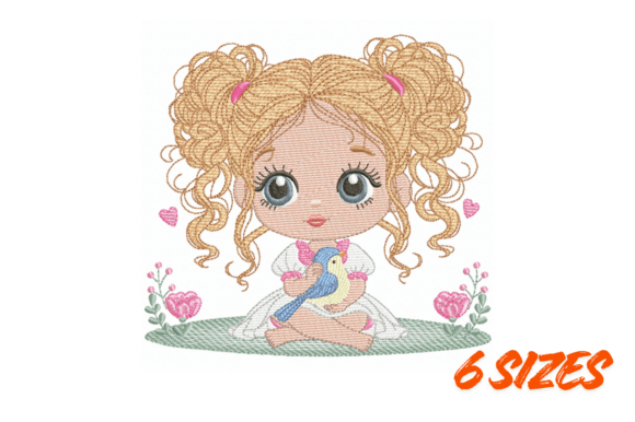 Download Cute Girl Holding Bird Embroidery File - Cute Collection