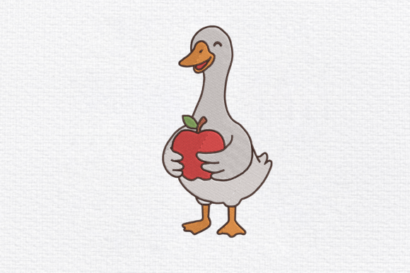 Download Cute Goose Holding Apple Embroidery - Cute Collection